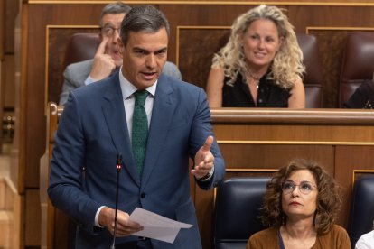 Pedro Sánchez, en la sesión del control al Gobierno de este miércoles en el Congreso.