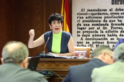 La ministra Elma Saiz durante su declaración ante la Comisión de Investigación del caso Koldo.