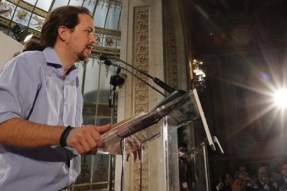 Pablo Iglesias durante su conferencia en el Foro ABC.