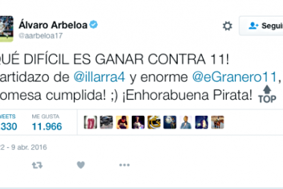 El tuit de Álvaro Arbeloa.