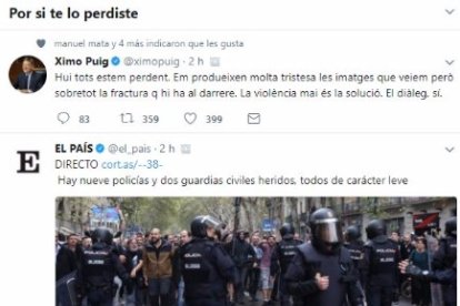 La moderación de Puig y Ribó en twitter contrasta con la beligerancia de Oltra