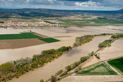 Campos inundados en Aragón por el desbordamiento del Ebro.