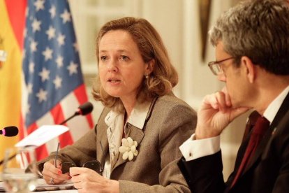 Nadia Calviño durante su intervención.