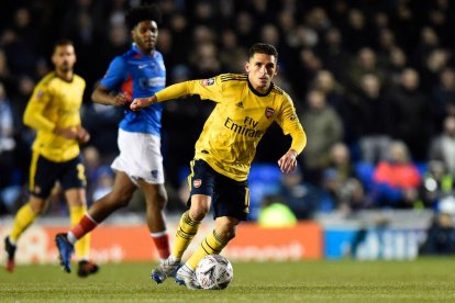 Lucas Torreira, en un partido con el Arsenal.