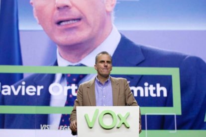 Ortega Smith durante su participación en la Asamblea General de Vox.