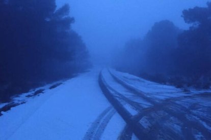 Nevada esta mañana en la Sierra de Enguera