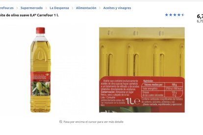 Botella de aceite de Carrefour a 6,9 euros el litro