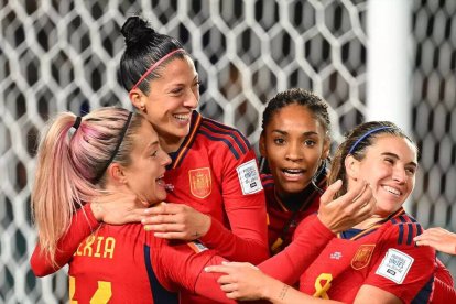 Las jugadoras españolas celebran un gol ante Zambia.