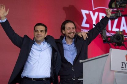 Iglesias cerró junto a Tsipras la campaña electoral de Tsipras en 2015.