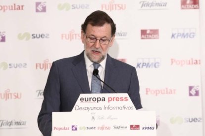 Rajoy, este lunes, en un desayuno informativo en Madrid.