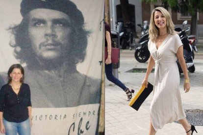 Yolanda Díaz con una foto del Che Guevara y luego de ministra