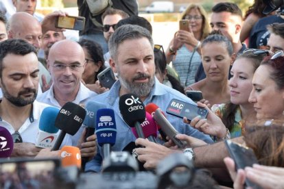 El líder de Vox y candidato a la Presidencia del Gobierno, Santiago Abascal, en un acto electoral en Guadalajara.