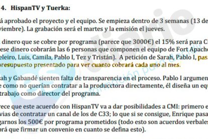 El acta de una reunión interna en la que se habla del acuerdo con Hispan TV.