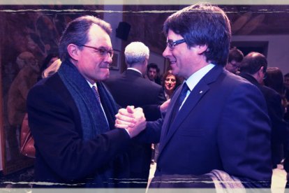 Mas y Puigdemont, en febrero, en el juicio del 9N