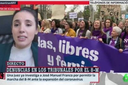 Irene Montero, en su primera aparición tras dar positivo por coronavirus.