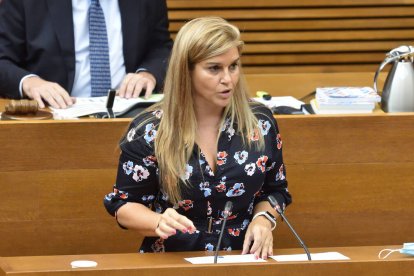 Eva Ortiz durante su intervención en Les Corts