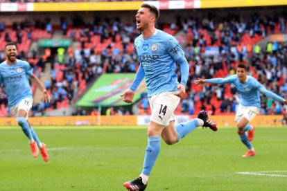 Laporte, marcando el gol con el que el City se hizo el pasado fin de semana con la Copa de la Liga.