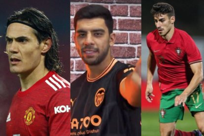 Cavani (izquierda), Özkacar (centro) y Almeida (derecha) - Montaje ESDIARIO CV