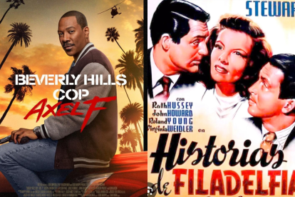 Carteles de 'Superdective en Hollywood: Axel F.' y de 'Historias de Filadelfia'.