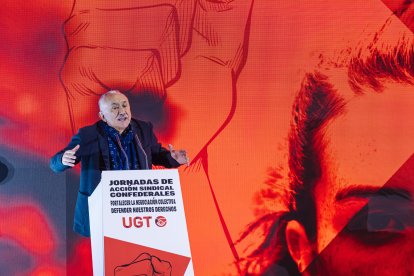 El secretario general de UGT, Pepe Álvarez, interviene en la clausura de las Jornadas de Acción Sindical Confederales de UGT 'Fortalecer la Negociación Colectiva defender nuestros derechos', en la sede de UGT, a 27 de octubre de 2023, en Madrid (España). Durante estas jornadas se han analizado temas tan importantes como la regulación del despido en España y la Carta Social Europea; el Derecho colectivo y sindical; la reforma de las pensiones o la jubilación parcial y el contrato de relevo, así como la defensa y progreso en los derechos laborales de la acción sindical para 2024.
27 OCTUBRE 2023;UGT;ACCIÓN SINDICAL CONFEDERALES;SINDICATOS
Carlos Luján / Europa Press
(Foto de ARCHIVO)
27/10/2023