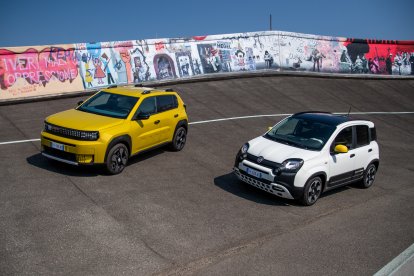 Grande Panda and Pandina during the Fiat 125 anniversary in Turin, Italy