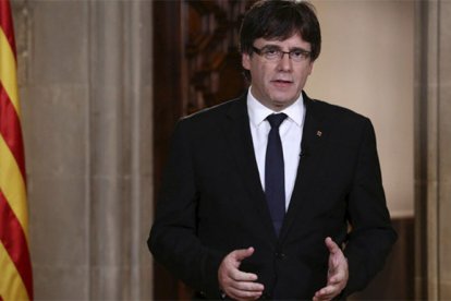 Puigdemont durante su mensaje televisado.