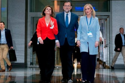 Cospedal, Rajoy y Cifuentes en el Congreso del PP madrileño a principios de año