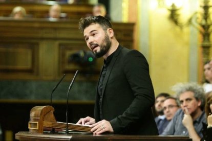 El portavoz de ERC, Gabriel Rufian, en su polémica intervención de este sábado