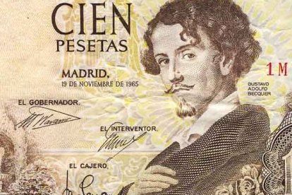 Un billete de cien pesetas con el retrato de Gustavo Adolfo Bécquer