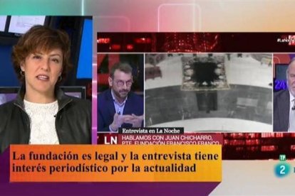 Cristina Ónega, dando explicaciones sobre la entrevista en TVE al presidente de la Fundación Franco
