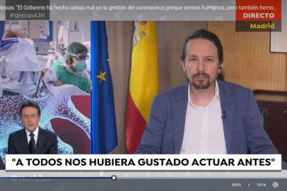 El vicepresidente segundo del Gobierno, Pablo iglesias, entrevistado en Antena 3