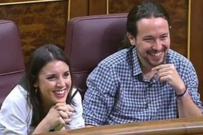 Pablo Iglesias e Irene Montero, en el Congreso