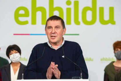 Otegi durante una comparecencia en la sede de Bildu esta semana.