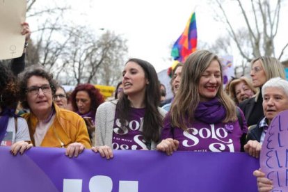 La ministra de Igualdad, Irene Montero, en la manifestación del 8M de 2020