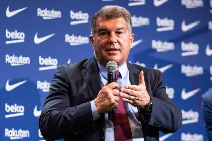 Joan Laporta compareciendo durante un acto oficial esta temporada.