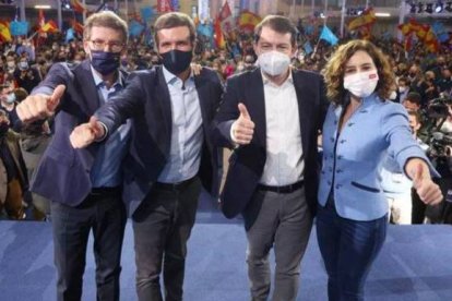 Feijóo, Casado, Mañueco y Ayuso, este viernes en el cierre de campaña del 13-F.