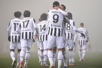 Morata, celebrando un gol con la Juventus.