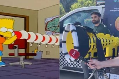 Imagen del capitulo de Los Simpson junto con la prueba del 'cañón sónico' de la Policía Local de Valencia.