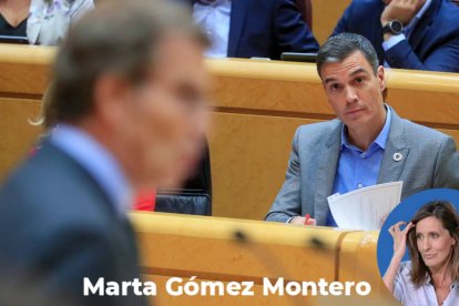 Feijóo, este martes en el Senado, ante la atenta mirada de Sánchez.