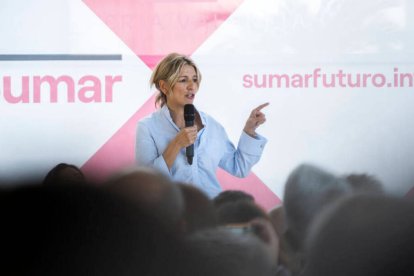 Yolanda Díaz en el acto de Sumar en Valencia