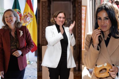 La ministra de Economía, Nadia Calviño; la alcaldesa de Barcelona, Ada Colau; y la vicealcaldesa de Madrid, Begoña Villacís.