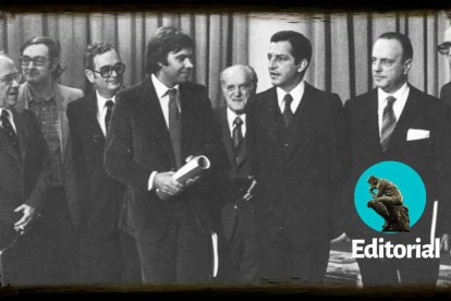 Imagen de los principales protagonistas de los Pactos de la Moncloa en 1977