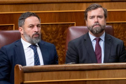 El líder de VOX, Santiago Abascal y el portavoz de VOX en el Congreso, Iván Espinosa de los Monteros.