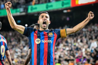 Jordi Alba, celebrando el gol que marcó a Osasuna hace solo unas semanas.