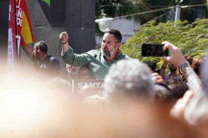 El líer de Vox, Santiago Abascal, durante un mitin celebrado durante la campaña de las elecciones del 28M