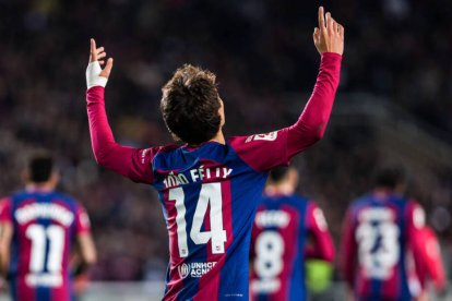 Joao Félix, celebrando el gol que le dio la victoria al Barça sobre el Atlético de Madrid.