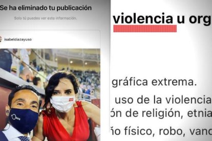 Ayuso, en la imagen en Las Ventas censurada por "violenta" por Instagram