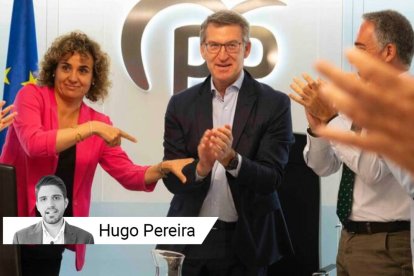 Núñez Feijóo junto a Dolors Montserrat en la sede nacional del PP