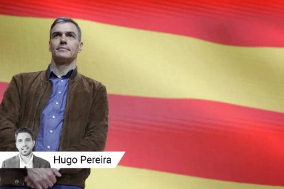 Pedro Sánchez con la bandera de Cataluña de fondo