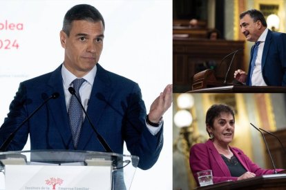 El presidente del Gobierno y líder del PSOE, Pedro Sánchez; el portavoz del PNV en el Congreso, Aitor Esteban; y la portavoz de Bildu, Mertxe Aizpurua.